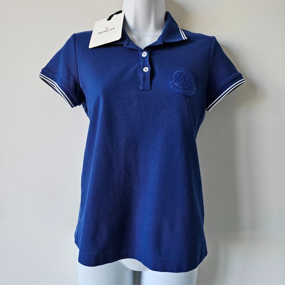 NWT MONCLER Blue Cotton Classic Maglia Polo Shirt Top Women's Small